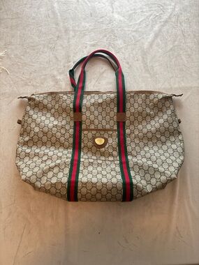 Vintage Gucci Plus GG Monogram Web Stripe Duffle Tote Travel Bag